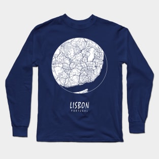 Lisbon, Portugal City Map - Full Moon Long Sleeve T-Shirt